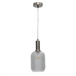First Choice Lighting Set Of 2 Batley - Clear Ribbed Glass Satin Nickel Deco Pendants - thumbnail 2