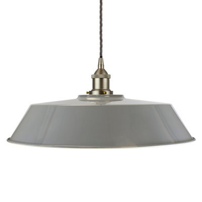 French Grey Large Chancery Painted Dome Pendant Light With Brushed Chrome Lamp Holder And Grey Twisted Cable - Se Home - image 1