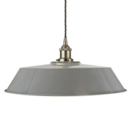 French Grey Large Chancery Painted Dome Pendant Light With Brushed Chrome Lamp Holder And Grey Twisted Cable - Se Home - thumbnail 1