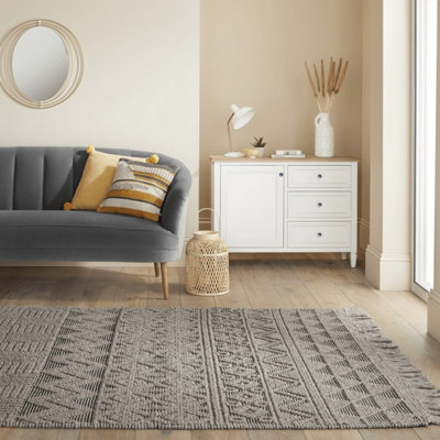 Grey Black Geometric Kilim Luxurious Modern Wool Moroccan Wool Hand Made Rug For Dining Room Bedroom & Living Room-120Cm X 170Cm - image 1
