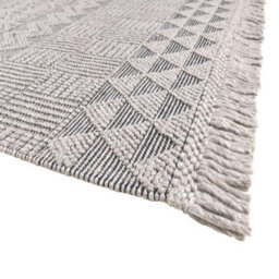 Grey Black Geometric Kilim Luxurious Modern Wool Moroccan Wool Hand Made Rug For Dining Room Bedroom & Living Room-120Cm X 170Cm - thumbnail 5