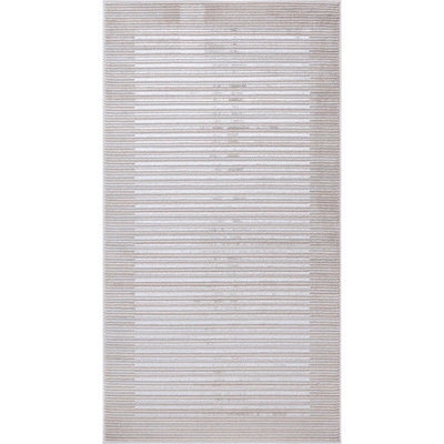 Livabliss Lustro-Modern Grey Off-White Beige Striped Living Dining Bedroom Rug 80 X 150 Cm Easy Care, Non Shedding - image 1