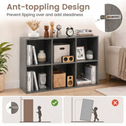 Grey 6 Cube Bookcase Modern Horizontal/vertical Bookshelf Display Rack Organizer - thumbnail 6
