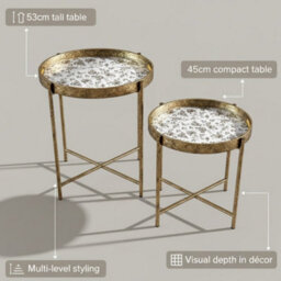 Minster 45/53Cm Oval Marble Effect Side Tables Tables (Set Of 2) - L45 X W36 X H53 Cm - thumbnail 4