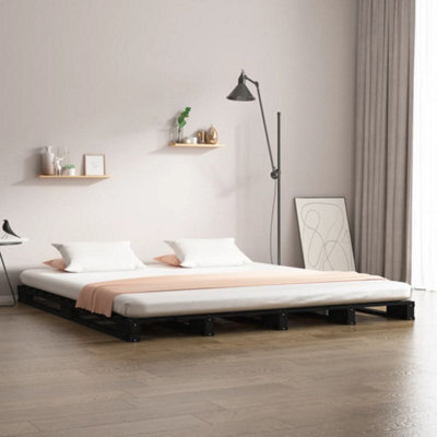 Berkfield Pallet Bed Black 135X190 Cm Double Wood Pine - image 1