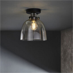 Loops 2 Pack Semi Flush Low Ceiling Light - Smokey Grey Tinted Glass & Black Chrome Plate - 10W Max Led E27 - thumbnail 4