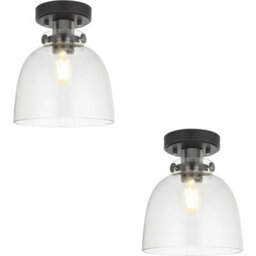 Loops 2 Pack Semi Flush Low Ceiling Light - Smokey Grey Tinted Glass & Black Chrome Plate - 10W Max Led E27 - thumbnail 1