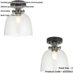 Loops 2 Pack Semi Flush Low Ceiling Light - Smokey Grey Tinted Glass & Black Chrome Plate - 10W Max Led E27 - thumbnail 2