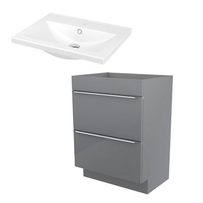 GoodHome Imandra Grey Freestanding Vanity Unit & Basin Set - Includes Nira Basin (W)604mm - image 1