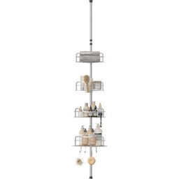 Songmics Premium Corner Organizer Stand, 4-Tier Bathroom System With Secure Pole Mount, Durable Shower Storage, Dove Grey - thumbnail 7