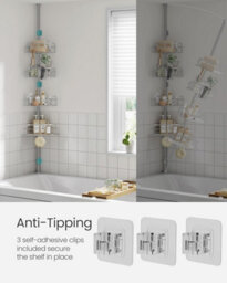 Songmics Premium Corner Organizer Stand, 4-Tier Bathroom System With Secure Pole Mount, Durable Shower Storage, Dove Grey - thumbnail 3