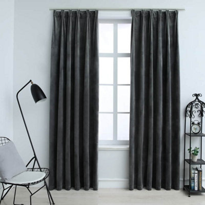 Walplus Blackout Curtains 2 Pcs With Hooks Velvet Anthracite 140X245 Cm - image 1