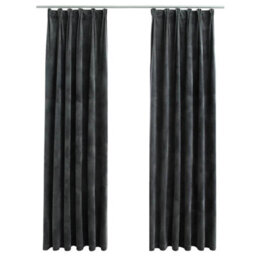 Walplus Blackout Curtains 2 Pcs With Hooks Velvet Anthracite 140X245 Cm - thumbnail 2