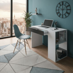 Amos Mann Furniture Alberto Grey And White Desk With Drawer And Shelves - thumbnail 1