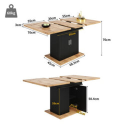 Btm Telescopic Dining Table, 140X70Cm, Extendable With Storage Shelves, Space Saving Kitchen And Living Room, Natural Finish - thumbnail 4
