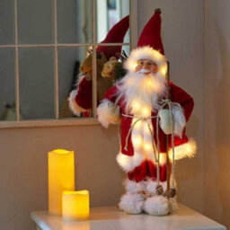45Cm Red Deluxe In-Lit Standing Santa Claus Figure - Festive Xmas Ornament With 22 Led Lights