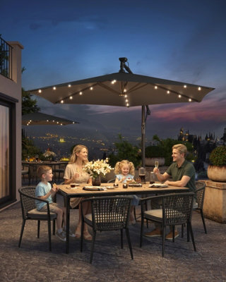 LEDREM Cantilever Garden Patio Parasol Umbrella With Base,crank For Opening Closing, 32 Solar-Powered Led Lights, Grey - image 1