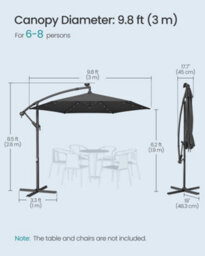 LEDREM Cantilever Garden Patio Parasol Umbrella With Base,crank For Opening Closing, 32 Solar-Powered Led Lights, Grey - thumbnail 7
