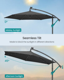 LEDREM Cantilever Garden Patio Parasol Umbrella With Base,crank For Opening Closing, 32 Solar-Powered Led Lights, Grey - thumbnail 6