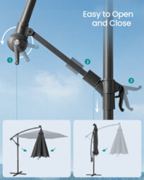 LEDREM Cantilever Garden Patio Parasol Umbrella With Base,crank For Opening Closing, 32 Solar-Powered Led Lights, Grey - thumbnail 8