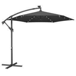 LEDREM Cantilever Garden Patio Parasol Umbrella With Base,crank For Opening Closing, 32 Solar-Powered Led Lights, Grey - thumbnail 2