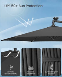 LEDREM Cantilever Garden Patio Parasol Umbrella With Base,crank For Opening Closing, 32 Solar-Powered Led Lights, Grey - thumbnail 5