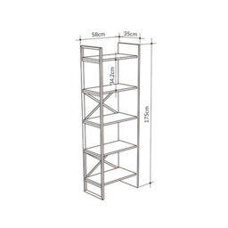 Decortie Modern Detroit Bookcase Shelving Unit Oak, Silky Grey Black 58(W)Cm 5-Tier Sturdy Metal Legs Frame Office, Living Room - thumbnail 4