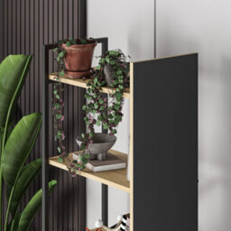 Decortie Modern Detroit Bookcase Shelving Unit Oak, Silky Grey Black 58(W)Cm 5-Tier Sturdy Metal Legs Frame Office, Living Room - thumbnail 6