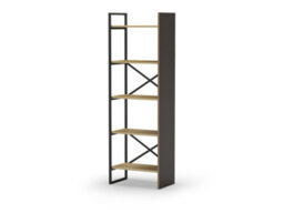 Decortie Modern Detroit Bookcase Shelving Unit Oak, Silky Grey Black 58(W)Cm 5-Tier Sturdy Metal Legs Frame Office, Living Room - thumbnail 2