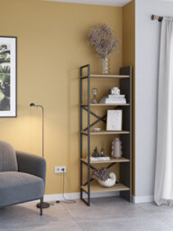 Decortie Modern Detroit Bookcase Shelving Unit Oak, Silky Grey Black 58(W)Cm 5-Tier Sturdy Metal Legs Frame Office, Living Room - thumbnail 8
