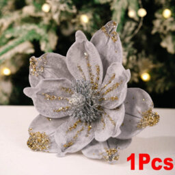 Amorly 26Cm Christmas Artificial Glitter Poinsettia Flowers, Grey Xmas Flowers Wedding Christmas Tree Decorations New Year Ornaments - thumbnail 1