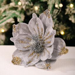 Amorly 26Cm Christmas Artificial Glitter Poinsettia Flowers, Grey Xmas Flowers Wedding Christmas Tree Decorations New Year Ornaments - thumbnail 7