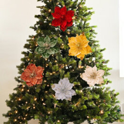 Amorly 26Cm Christmas Artificial Glitter Poinsettia Flowers, Grey Xmas Flowers Wedding Christmas Tree Decorations New Year Ornaments - thumbnail 3