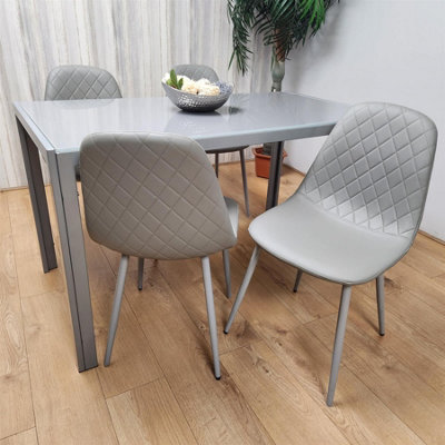 Kosy Koala Modern Rectangle Grey Glass Dining Table Set With 4 Grey Gem Chairs Dining Room Furniture - image 1