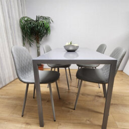 Kosy Koala Modern Rectangle Grey Glass Dining Table Set With 4 Grey Gem Chairs Dining Room Furniture - thumbnail 9