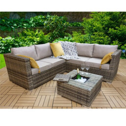 5 Seater Rattan Garden Furniture Set, Patio Corner Sectional Sofa With Ice Bucket Coffee Table, Padded Patio Sofa Set - Brown - thumbnail 2