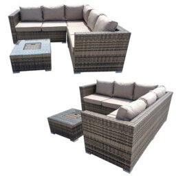 5 Seater Rattan Garden Furniture Set, Patio Corner Sectional Sofa With Ice Bucket Coffee Table, Padded Patio Sofa Set - Brown - thumbnail 6