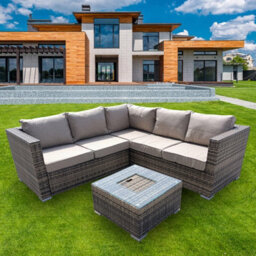 5 Seater Rattan Garden Furniture Set, Patio Corner Sectional Sofa With Ice Bucket Coffee Table, Padded Patio Sofa Set - Brown - thumbnail 3