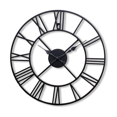 60Cm Big Roman Numerals Giant Metal Outdoor Garden Decorative Wall Clock Indoor Silent Black Non-Ticking Open Face - image 1