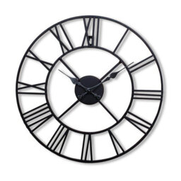 60Cm Big Roman Numerals Giant Metal Outdoor Garden Decorative Wall Clock Indoor Silent Black Non-Ticking Open Face
