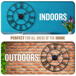 60Cm Big Roman Numerals Giant Metal Outdoor Garden Decorative Wall Clock Indoor Silent Black Non-Ticking Open Face - thumbnail 4