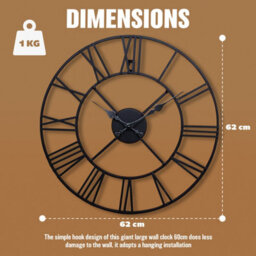 60Cm Big Roman Numerals Giant Metal Outdoor Garden Decorative Wall Clock Indoor Silent Black Non-Ticking Open Face - thumbnail 5