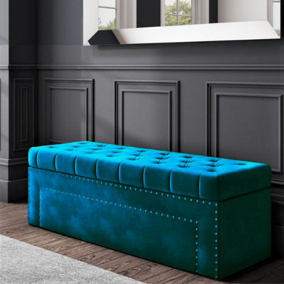 90Cm Duke Ottoman Storage Box -Upholstered Blanket Box - Emerald Green Plush Velvet Multifunctional Storage Box - image 1