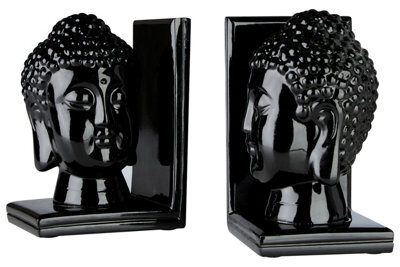 Premier Housewares Interiors By Premier Piper Buddha Head Black Bookends - Set Of 2 - image 1