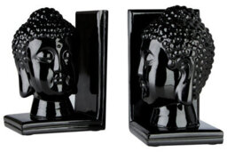 Premier Housewares Interiors By Premier Piper Buddha Head Black Bookends - Set Of 2 - thumbnail 1