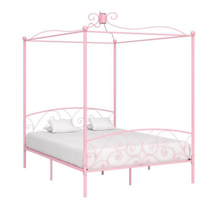 Berkfield Canopy Bed Frame Pink Metal 180X200 Cm 6Ft Super King - image 1