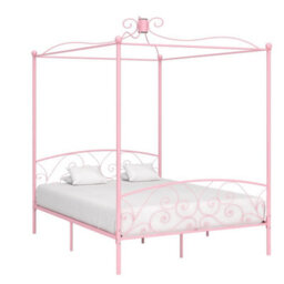 Berkfield Canopy Bed Frame Pink Metal 180X200 Cm 6Ft Super King - thumbnail 1