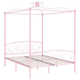 Berkfield Canopy Bed Frame Pink Metal 180X200 Cm 6Ft Super King - thumbnail 2