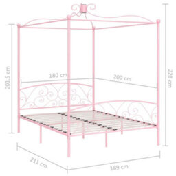 Berkfield Canopy Bed Frame Pink Metal 180X200 Cm 6Ft Super King - thumbnail 6