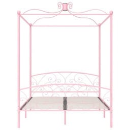 Berkfield Canopy Bed Frame Pink Metal 180X200 Cm 6Ft Super King - thumbnail 3